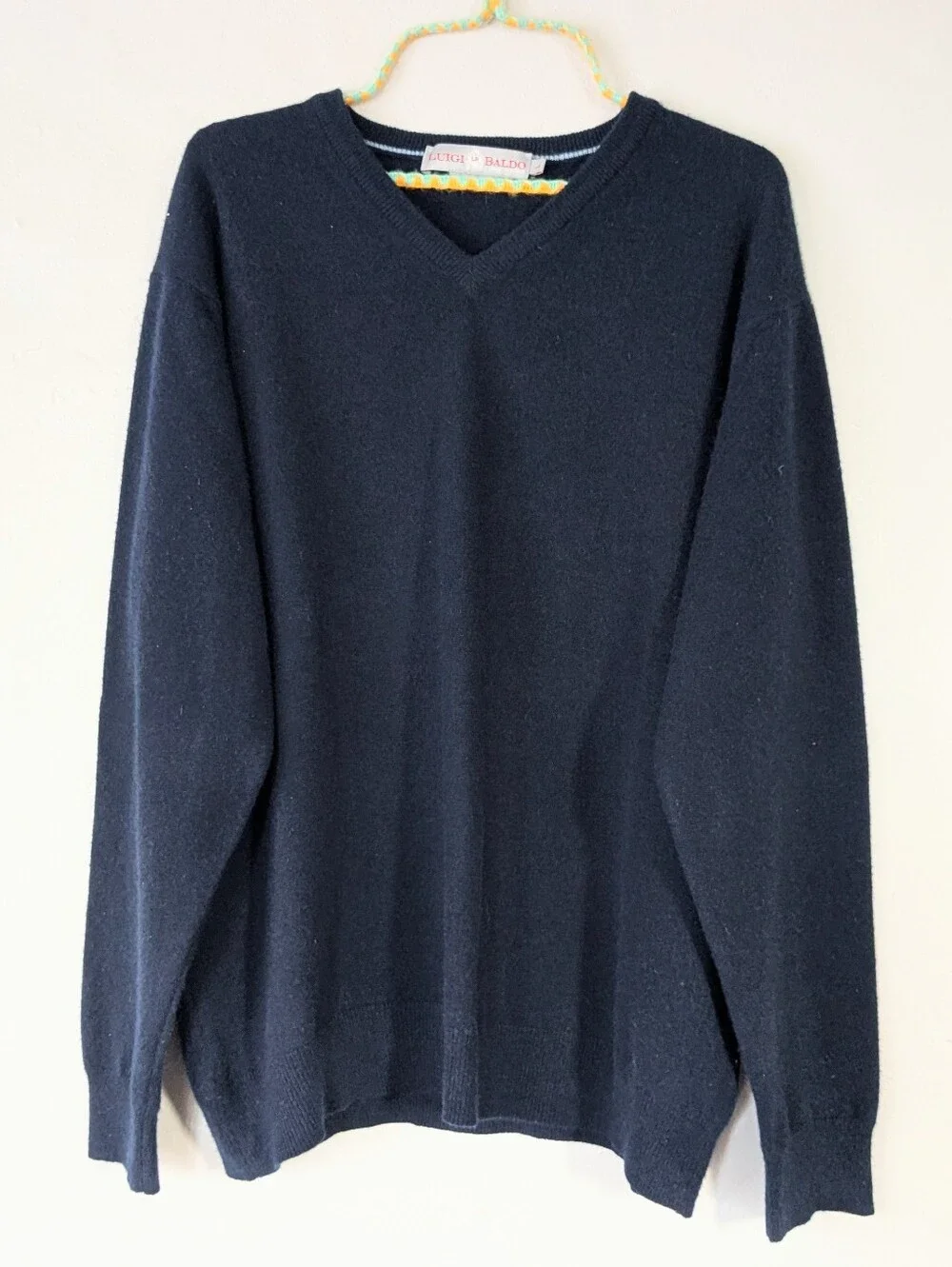 Luigi Baldo 100% Cashmere Navy Blue V-Neck Long Sleeve Sweater Size Large